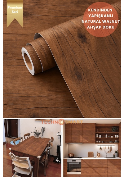 Technosmart 60cmx100cm Premium Kendinden Yapışkanlı Doğal Ahşap Görünümlü Pvc Kaplama 60 CM X 100 CM
