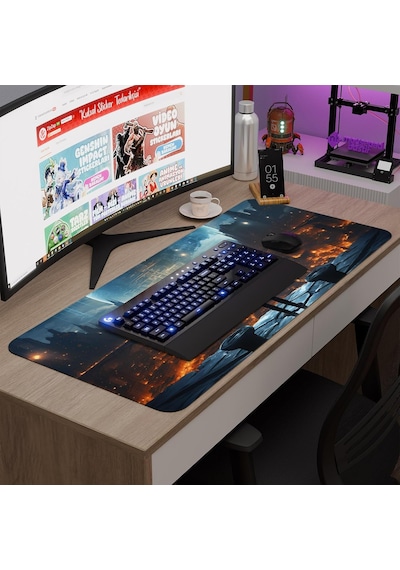 Tr Yıldız Galaksi Gaming Mouse Pad Kauçuk Kaymaz Taban Mousepad V2, 90x40 Xxl