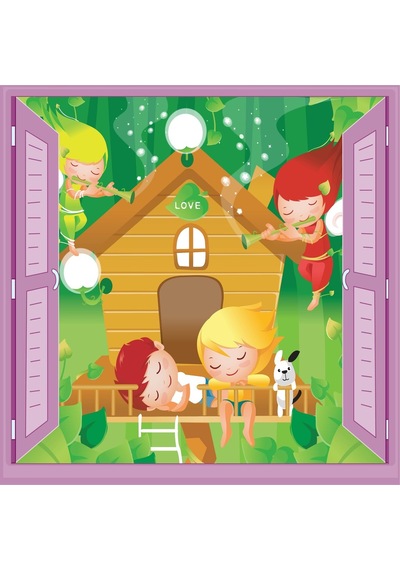 Çocuk Odası Bebek Odası Pencere Poster Duvar Kağıdı Ağaç Ev