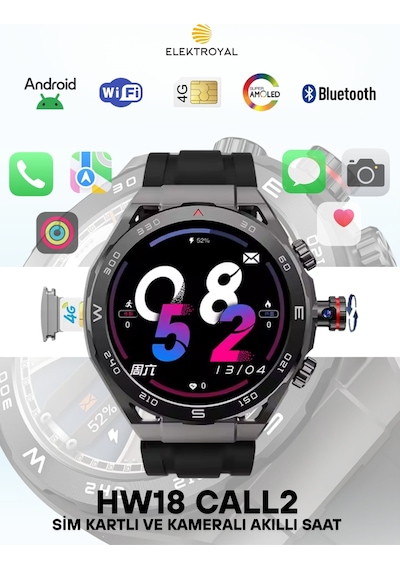 Wearfitpro Hw18 Call 2 Btk Sim Kartlı Kameralı Amoled Ekran Gps Yeni Nesil Özellikler Android Akıllı Saat
