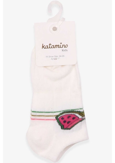 Katamino Kız Çocuk Patik Çorap Karpuz Desenli 1-2-9-10 Yaş, Ekru
