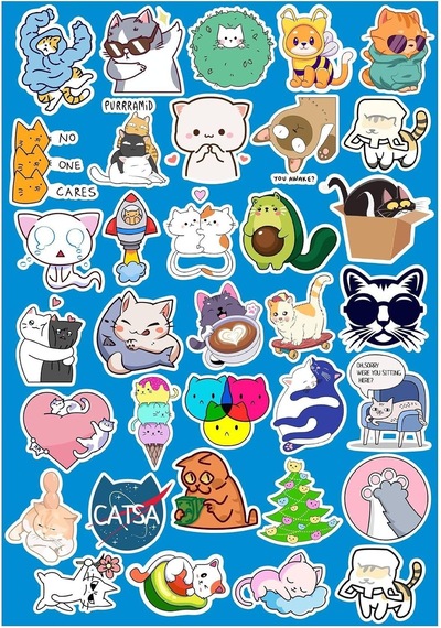 Komik Cats Seri 1 Sticker Telefon Laptop Notebook Tablet Defter Matara Stiker Etiket