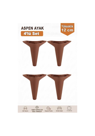 Aspen 12 Cm Ceviz 4'lü Set Koltuk Baza Dolap Tv Ünitesi Yatak Odası Konsol Ayağı Ceviz