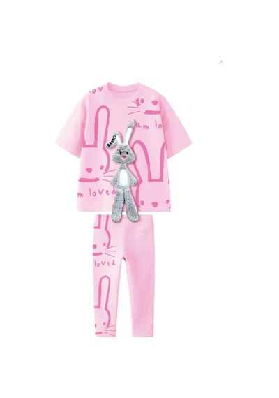 Lolliboomkids Kız Çocuk Peluş 3d Tavşan Nakış Detaylı Tshirt - Tayt Alt Üst Takım Pembe Renk Pembe Lolliboomkids Kız Çocuk Peluş 3d Tavşan Nakış Detaylı Tshirt - Tayt Alt Üst Takım Pembe Renk Pembe