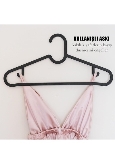 Huub Hanger Plastik Slim Askı, Elbise Askısı, Siyah Askı Standart, Adet, 10 Diğer