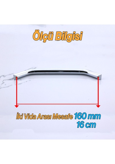 Şahin Krom Gümüş Metal Kulp 160 Mm - 16 Cm Mobilya Çekmece Mutfak Dolabı Dolap Kulpları Kulbu Kulpu Krom