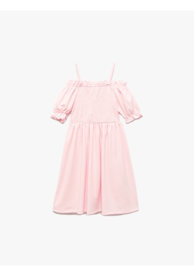 Koton Midi Boy Bürümcük Kısa Kollu Omzu Açık Gipeli Elbise Pembe 5skg80141ak Gül