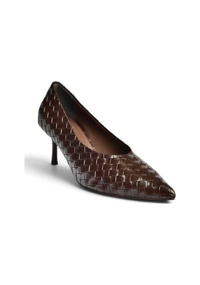 Fox Shoes Z676026009 Kahverengi Örgü Modelli İnce Topuklu Kadın Stiletto Ayakkabı