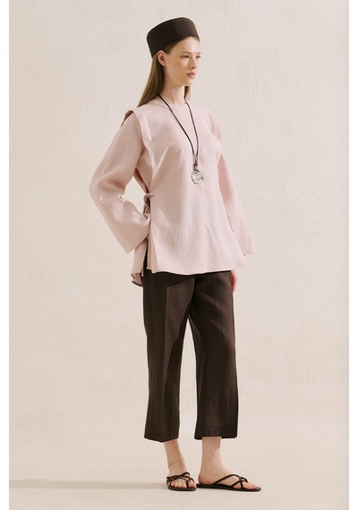 Manuka Keten Bağlamalı Geniş Kol Tunik Pembe Ss26tnk00007-1622 V-7