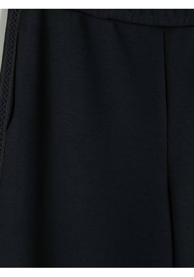 Lcw Grace Siyah Beli Lastikli Dantel Şeritli Kadın Pantolon