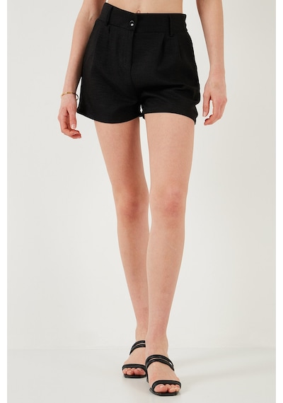 Lela Kırçıllı Regular Fit Cepli Kısa Bayan Şort 5866201 Siyah