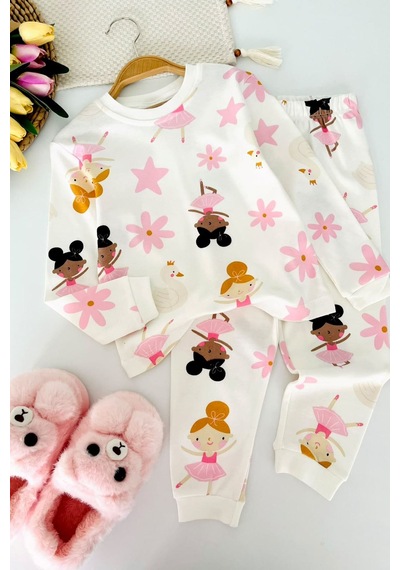 Minigimin Cicileri Dans Eden Figür Baskılı Pamuklu Kız Çocuk Pijama Takımı - Pembe