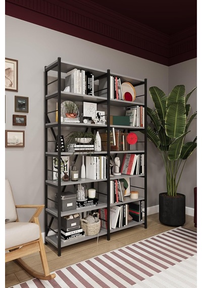 Asra Trend Kül Gri Metalk02 6 Raflı İkili Metal Kitaplık 110 Cm Genişlik Endüstriyel Modern Kütüphane%100 Mdflam Raf Ünitesi Çok Renkli Asra Trend Kül Gri Metalk02 6 Raflı İkili Metal Kitaplık 110 Cm Genişlik Endüstriyel Modern Kütüphane%100 Mdflam Raf Ünitesi Çok Renkli