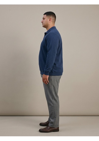 Maccali Erkek İndigo Büyük Beden Polo Yaka Battal Sweatshirt