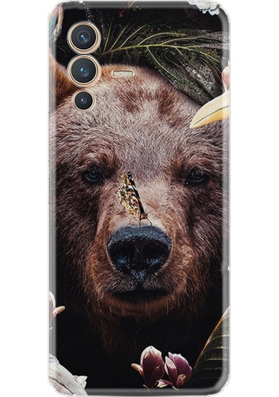 Vivo V23 Kılıf Resimli Desenli Baskılı Silikon Flowers Bear 1337