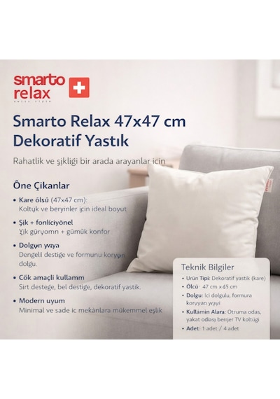 Smarto Relax Kare Içi Dolgulu 47 47 Antibakterial Diğer