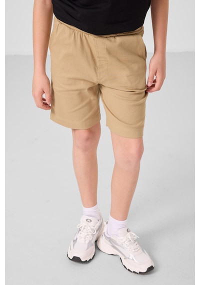 Siyah-koyu Bej Pamuklu Oversize Fit Dokuma Hafif Esnek Chino Erkek Çocuk Şort Takım - 11279 Siyah