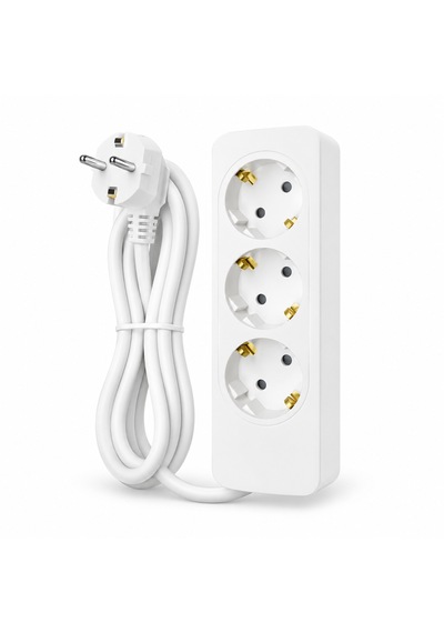 2 Metre Kablolu Topraklı Çocuk Korumalı Üçlü Priz Beyaz Renkli Güvenli Tasarım 2 M