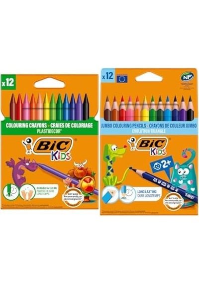 Bıc Plastidecor Pastel Boya Ve Evolution Jumbo Kuru Boya Seti 12'li + 12'li Diğer