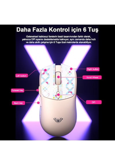 Aula SC580X Lightweight PAW3311 Sensör 10000 DPI 1000Hz Kablolu ve Kablosuz Gaming Oyuncu Mouse