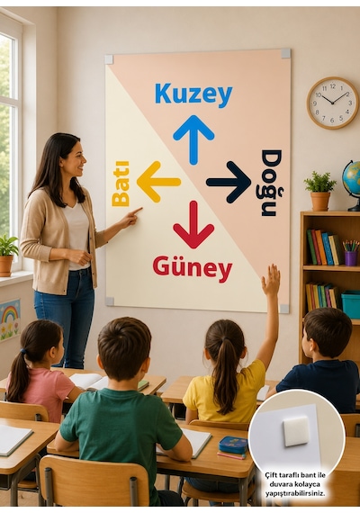 Türkçe Yönler Temalı 50x70cm Tek Parça Bristrol Karton Sınıf Panosu 7