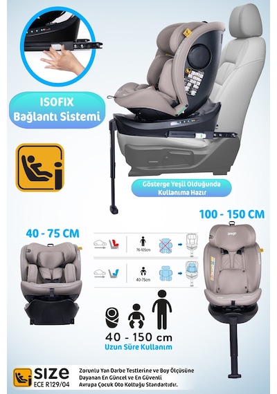 Prego Omegafix Alarmlı 360 Derece Dönebilen I-Size 0-36 kg Oto Koltuğu