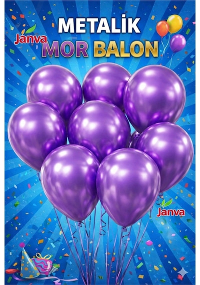 100 Adet Metalik Parlak Büyük Boy Balon Parti Doğum Günü Açılış Süsleme Kutlama Mor