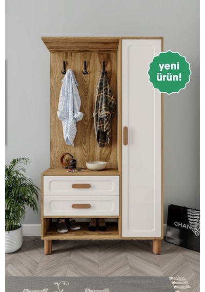 Flora Portmanto 2 Çekmeceli 8 Bölmeli Mdf Membran Kapaklı Metal Ayaklı Vestiyer - Aytaşı Ceviz Beyaz Flora Portmanto 2 Çekmeceli 8 Bölmeli Mdf Membran Kapaklı Metal Ayaklı Vestiyer - Aytaşı Ceviz Beyaz