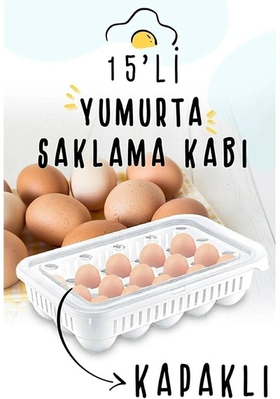 15'li Yumurta Saklama Kabı, Beyaz, Kapaklı Mfks-hb-021067 Çok Renkli