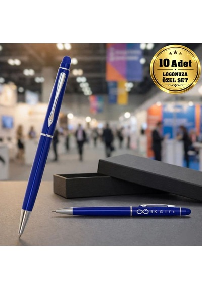 Logonuza Özel 10 Adet 1022 Metal Touchpen Kalem Lazer Baskılı Tükenmez Kalem Lacivert Ahşap