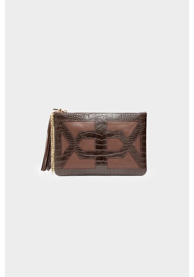 Açelyaokcu Premium Comet Handbag Hakiki Deri Portföy Clutch Çanta Kahverengi