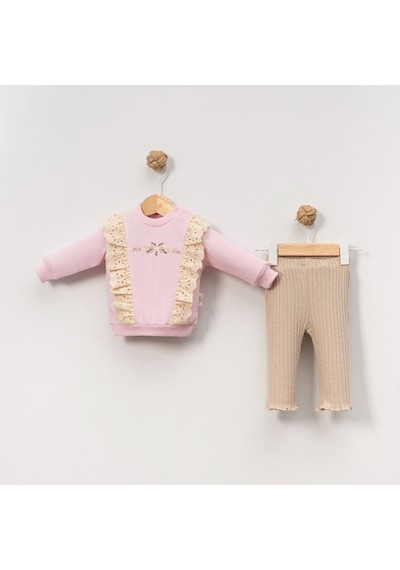Çakar Bebe 6-18 Aylık Güllü Nakışlı 2li Takım -8035155 - Pembe Pembe