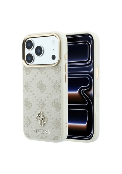 Apple iPhone Uyumlu 18 Pro Max Kılıf Guess Lisanslı M-safeli Klasik Yazı Ve 4g Logolu Pu Deri Peony Kapak Bej