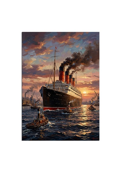 Gün Batımında Titanic Gemi Yolculuğu Dekoratif Kanvas - Mdf Ahşap Tablo