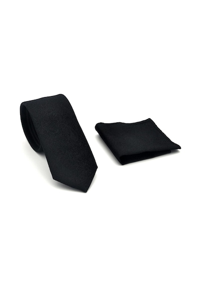 Gaffy Şal Desenli Siyah Dokuma Kumaş Mendilli Slim Fit Kravat // Sdk-2508-1 Siyah