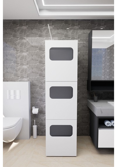 Lavina Banyo Kirli Sepetli Çamaşır Dolabı Beyaz Beyaz