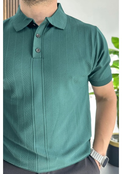 Erkek Desenli Polo Yaka Tişört Yeşil Edw460 Yeşil