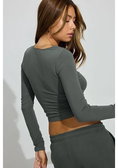 Seeh Füme Kare Yaka Uzun Kollu Kadın Body Sh206