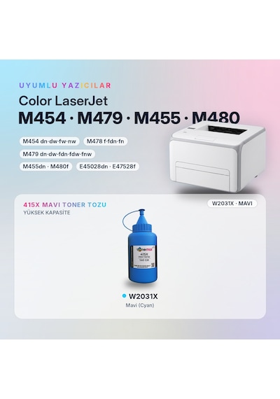 Hp 415x W2031x Toner Tozu Mavi 140gr / Color Laserjet Pro M454 / M479 Enterprise M455 / M480
