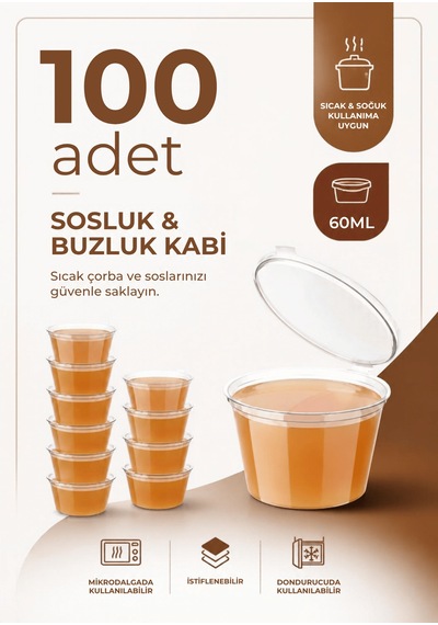 100 Adet 60 Ml Sızdırmaz Mini Saklama Kabı Sosluk Buzluk Kabı Mıt1366 Şeffaf