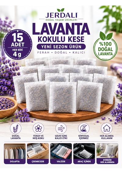 Lavanta Koku Kesesi 15 Li Mini Keseler - Dolap Çekmece Gardırop Kokusu Toplam 60 G
