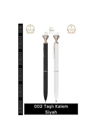Taşlıkalem Lüks Metal Gövde Kristal Detaylı Ergonomik Tasarım Kaliteli Mürekkep Taşlı Kalem Siyah Çok Renkli
