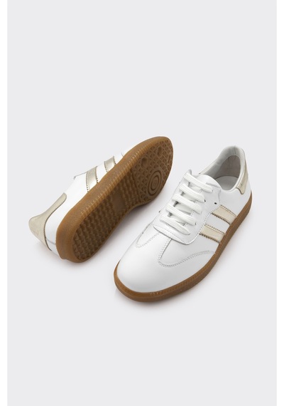 Derinet Comfort Taban Hakiki Deri Kadın Sneaker Beyaz Altın Beyaz Altın