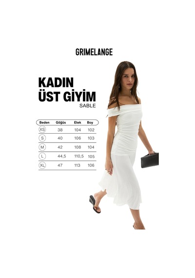 Grımelange Sable Kadın Yumuşak Ve Esnek Kumaşlı Omuzu Açık Büzgü Detaylı Uzun Beyaz Elbise