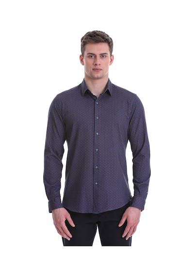 Hatemoğlu Lacivert Slim Fit Baskılı 100% Pamuklu Slim Yaka Uzun Kollu Bask Lacivert
