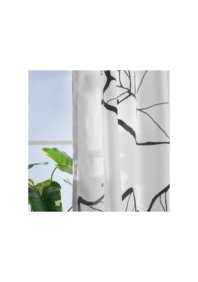 Fon Perde/2 Kanat, Beyaz-çiçek Desenli, 145x300 Cm, Işık Filtreleyici, Polyester
