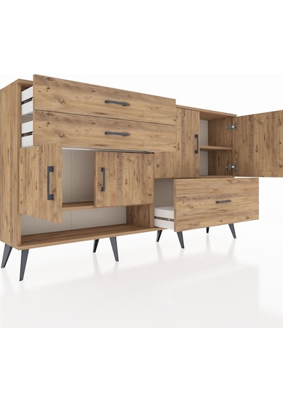Arges Konsol 3 Raflı 3 Çekmeceli 4 Kapaklı 176x30x99 Çam-çam Çam-çam