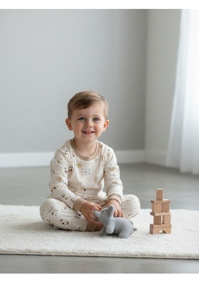 Zekids Erkek Çocuk Animal Baskılı Pamuklu Pijama Takım-16824 Renklı