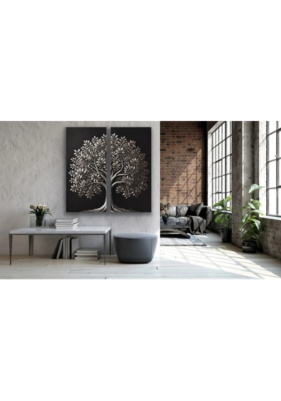2li Eskitme Krom Ağaç Kanvas Tablo 60x120cm X2 Çok Renkli