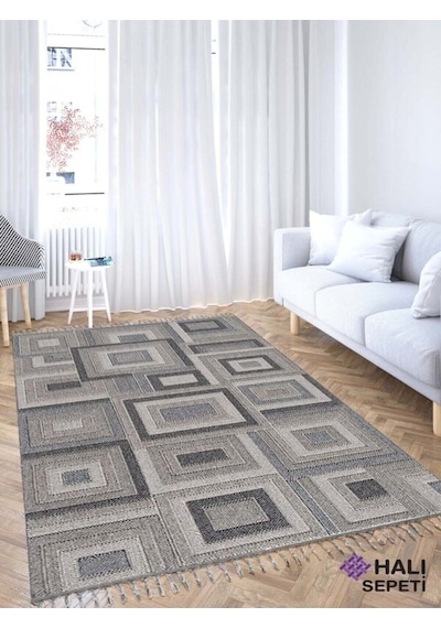 Enti Bukle 1404 Gri Iskandinav Halı Kesme Yolluk Salon Halı Koridor Oturma Odası Halısı Renkli